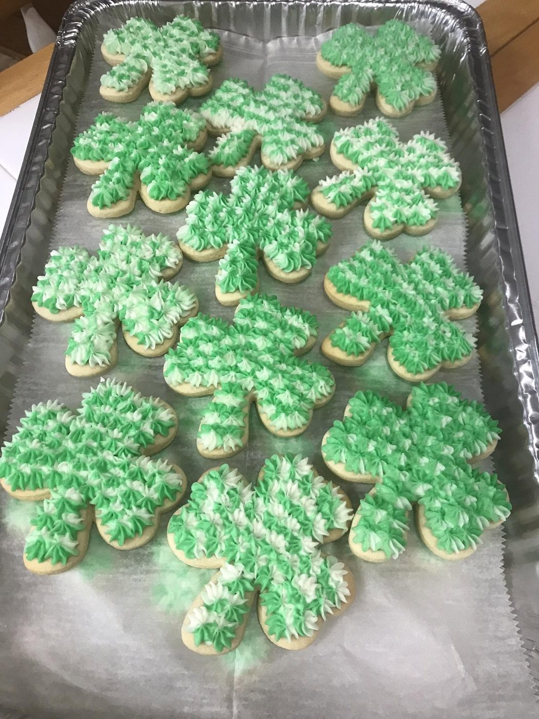 Piped shamrock St. Patrick's cookies